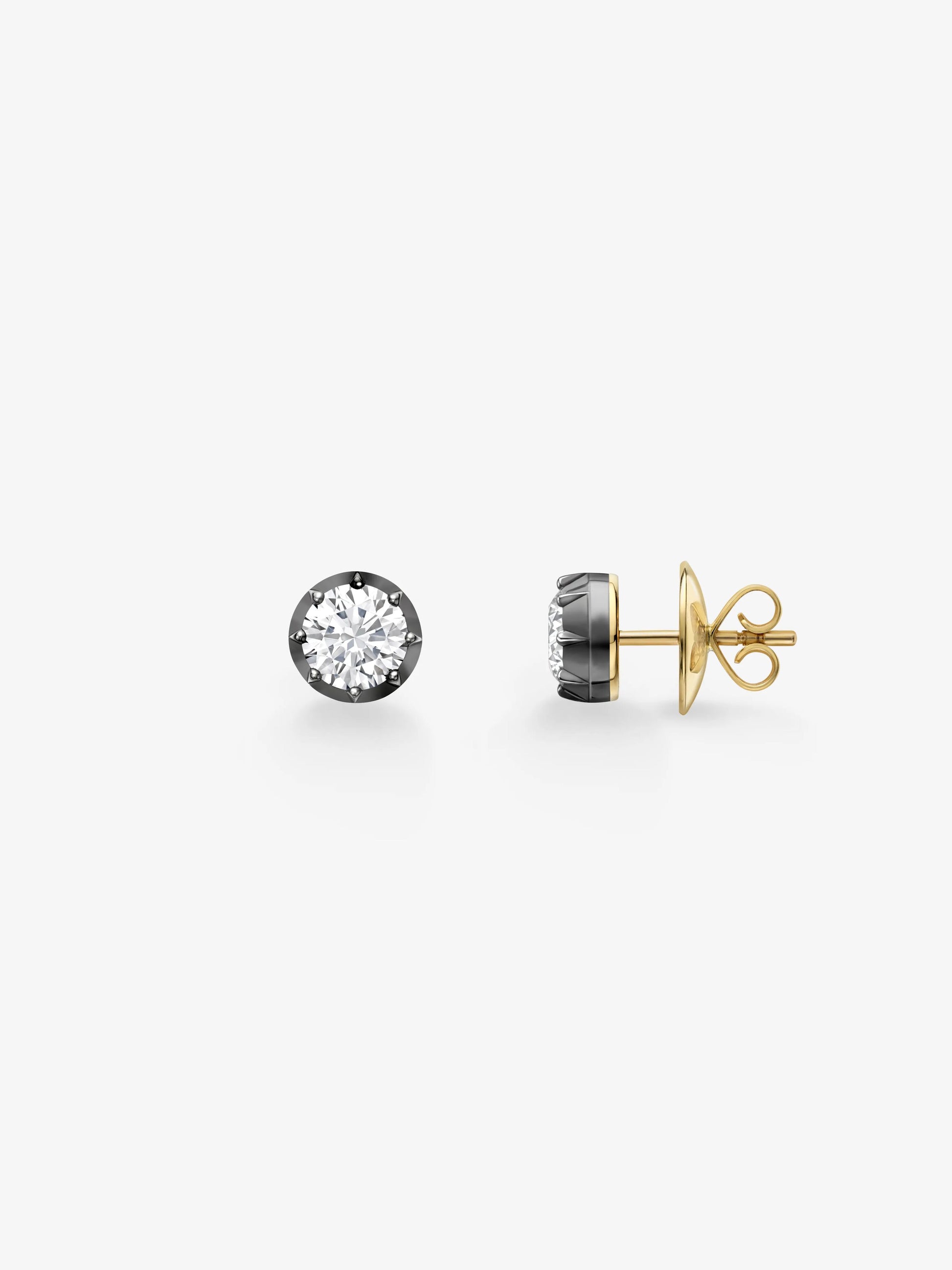 1ct Diamond & Blackened Gold Stud Earrings View 2