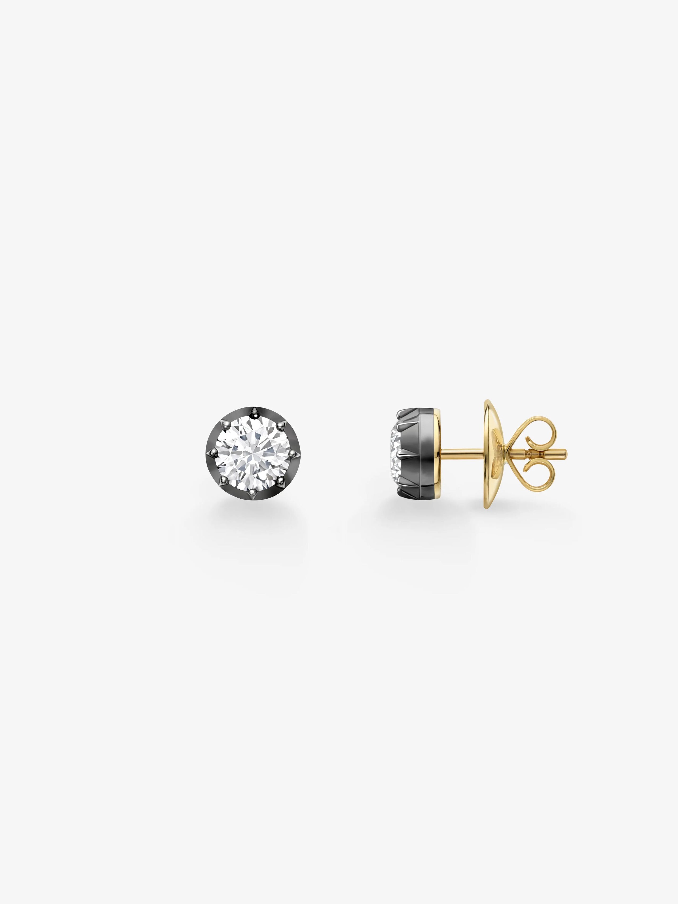 1ct Diamond & Blackened Gold Stud Earrings View 2
