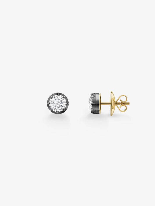 1ct Diamond & Blackened Gold Stud Earrings View 2