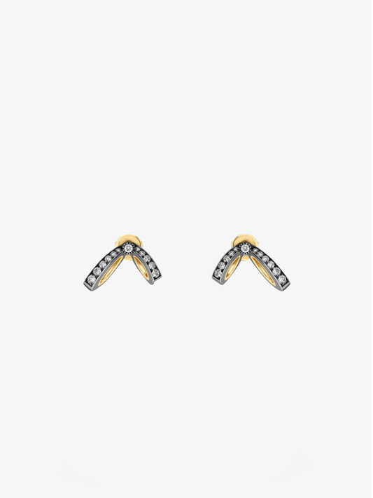 Pair of diamond ribbon drop earrings with curved blackened gold bands and yellow gold accents, showcasing contemporary craftsmanship by Jessica McCormack View 6