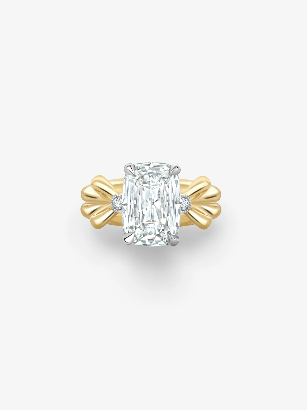 Jessica McCormack cushion cut diamond ring featuring a 3.03ct central diamond with sculptural yellow gold bow accents and contemporary detailing  View 1