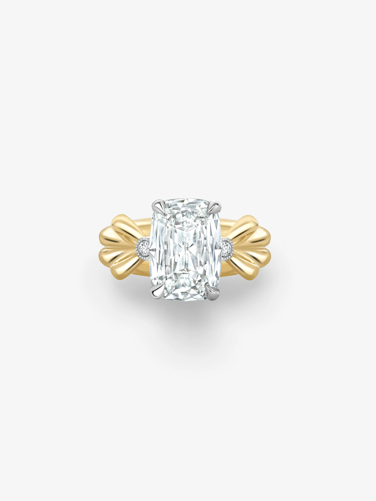 Jessica McCormack cushion cut diamond ring featuring a 3.03ct central diamond with sculptural yellow gold bow accents and contemporary detailing View 1