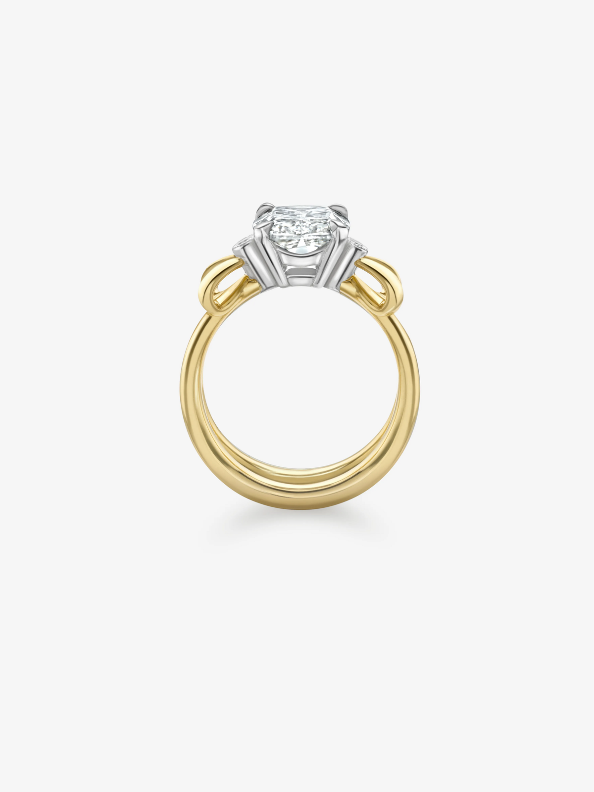 Jessica McCormack Bows ring featuring a 3.03ct cushion cut diamond in a mixed metal setting with a polished yellow gold band View 4