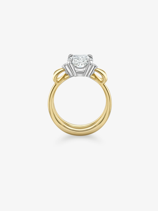 Jessica McCormack Bows ring featuring a 3.03ct cushion cut diamond in a mixed metal setting with a polished yellow gold band View 4