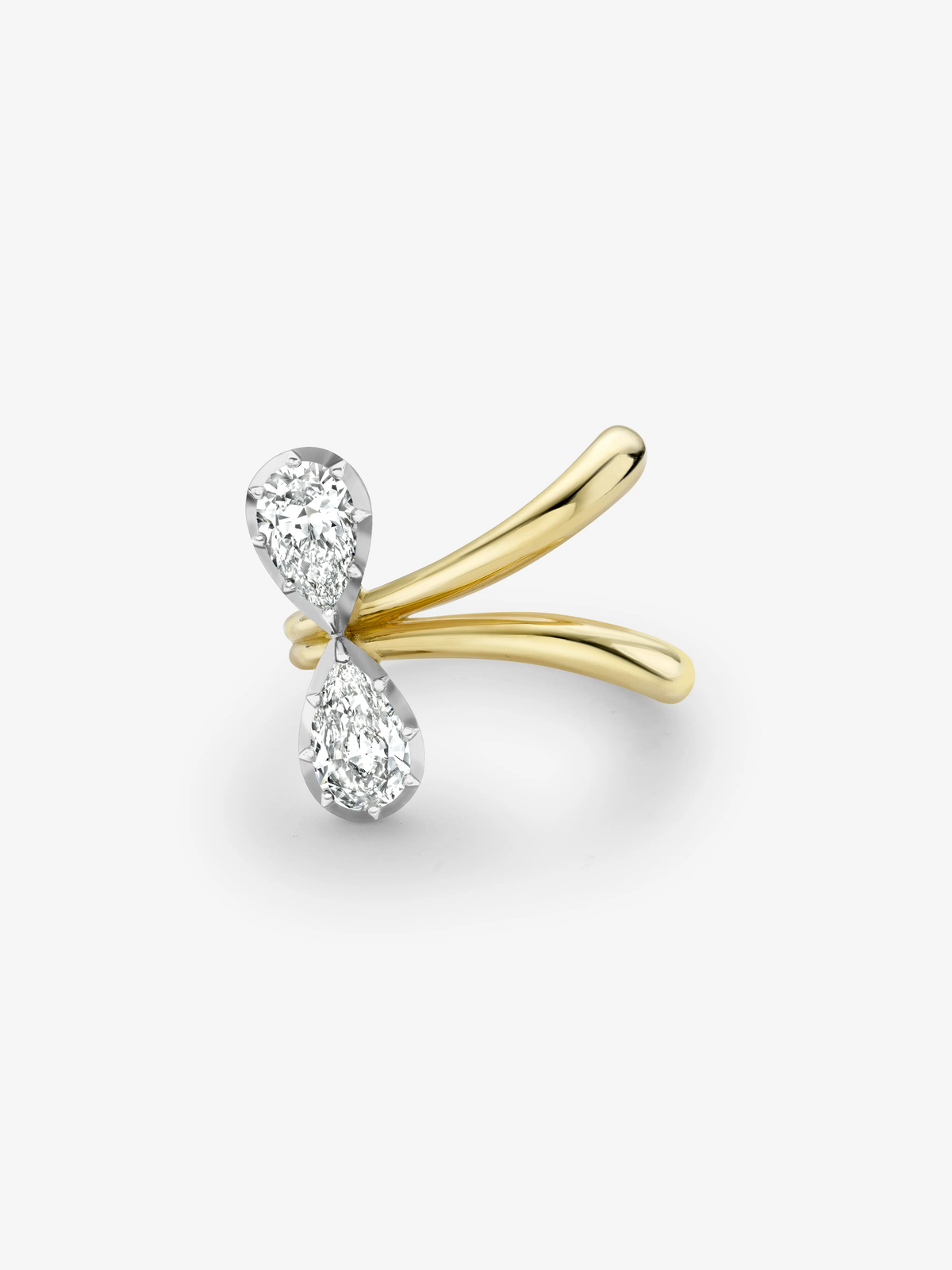 Bow inspired diamond ring with two pear shaped diamonds in a sculptural setting, showcasing Jessica McCormack craftsmanship and contemporary style View 1