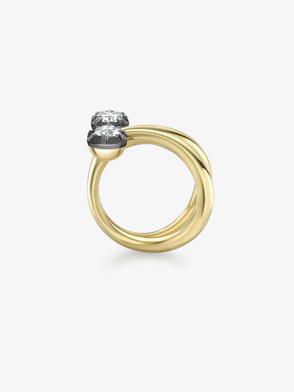 Jessica McCormack Bows ring featuring a pear shaped diamond in a blackened gold setting on a polished yellow gold band, blending antique inspired and contemporary style View 4