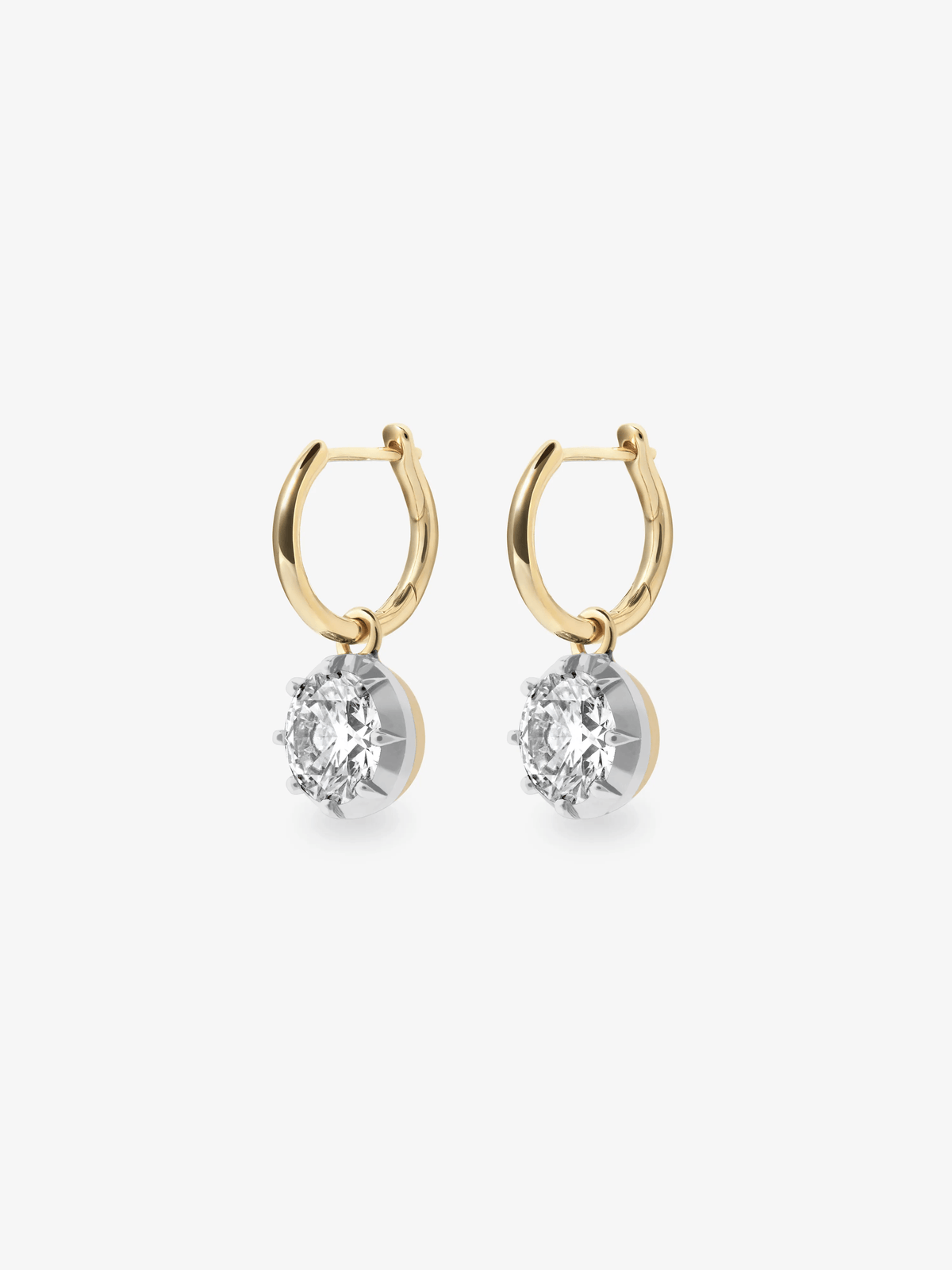 Jessica McCormack 1ct diamond and white gold hoop earrings with round brilliant diamond drops, combining contemporary style with antique inspired craftsmanship View 2