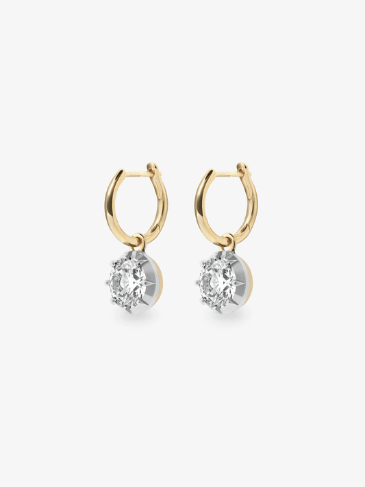 Jessica McCormack 1ct diamond and white gold hoop earrings with round brilliant diamond drops, combining contemporary style with antique inspired craftsmanship View 2
