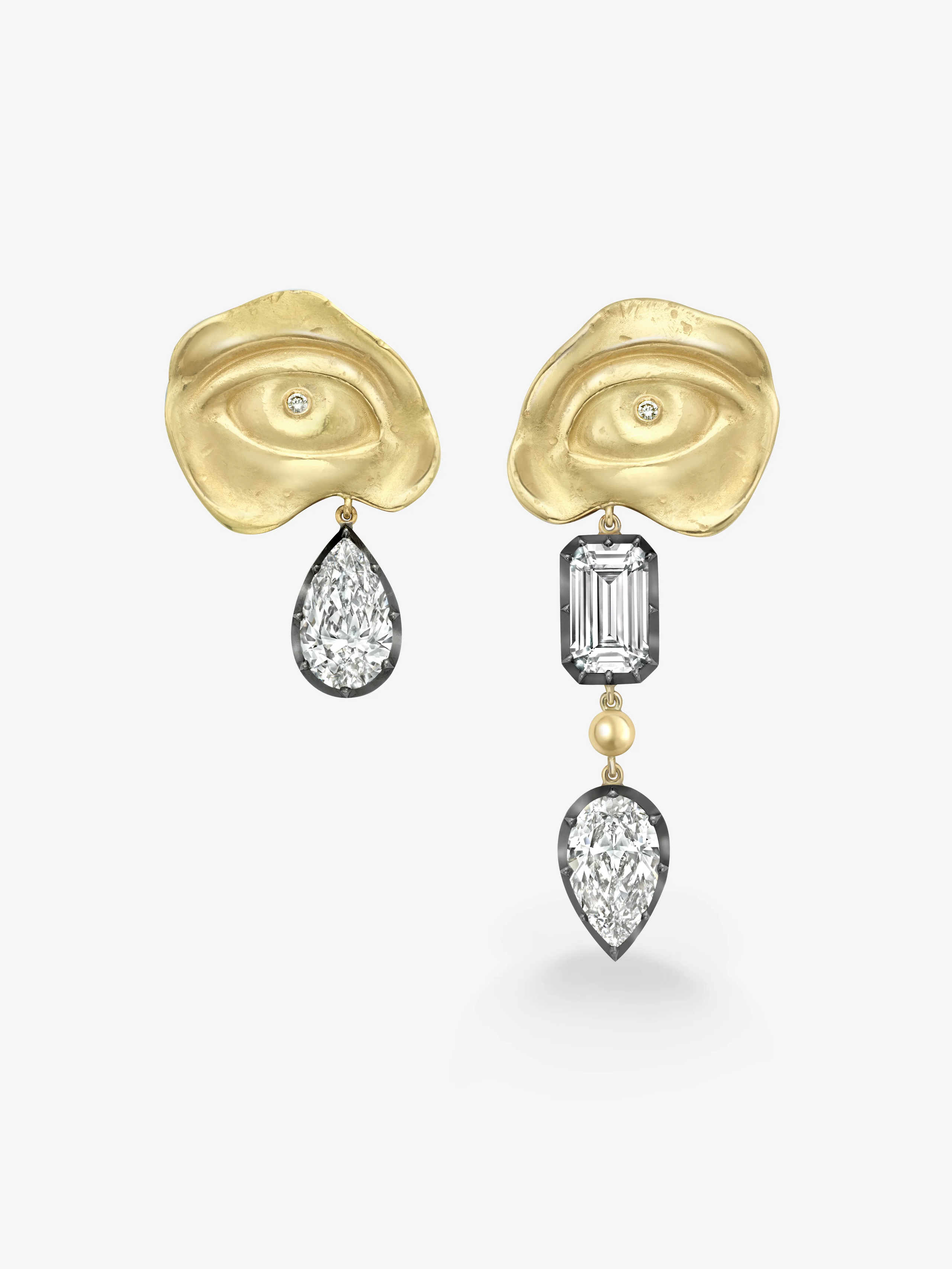 Medallions Cry Baby Emerald Cut & Pear-Shaped Diamond Earrings View 1