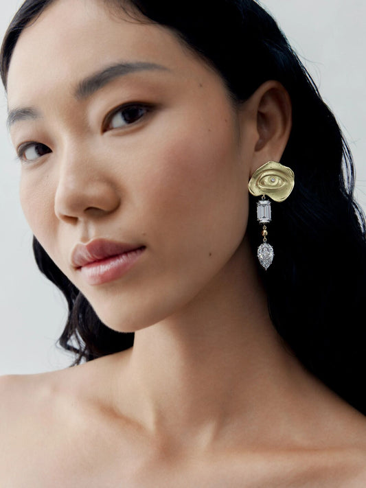 Medallions Cry Baby Emerald Cut & Pear-Shaped Diamond Earrings View 3
