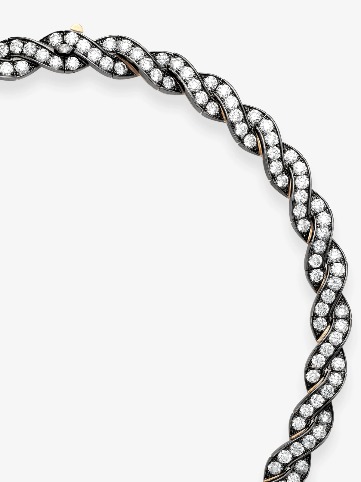 Jessica McCormack diamond and blackened gold ribbon necklace with intertwined strands and pavé set diamonds, showcasing bold contemporary craftsmanship View 2