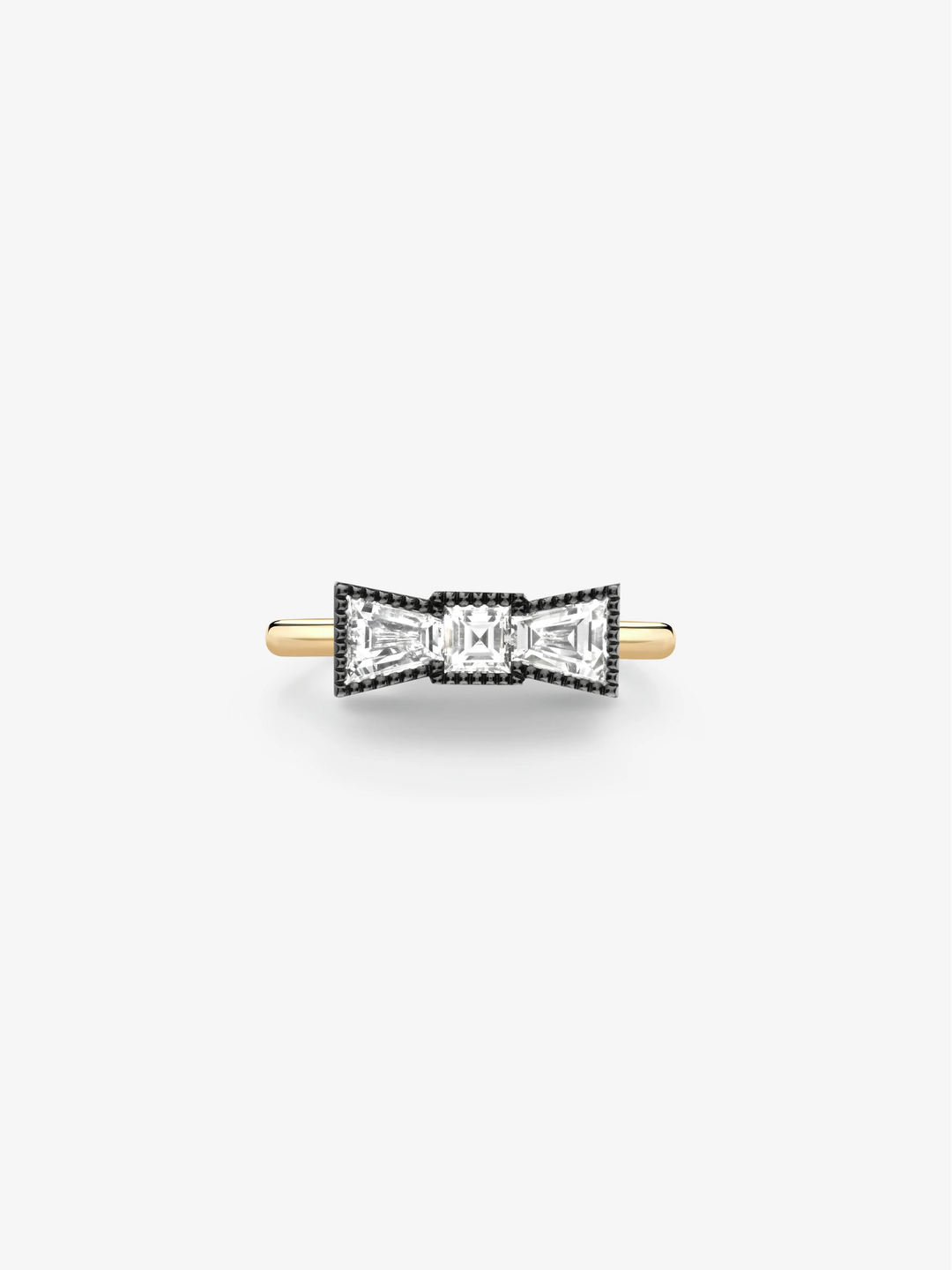 Jessica McCormack bow-shaped diamond ring with geometric diamond detailing and a polished gold band  View 1