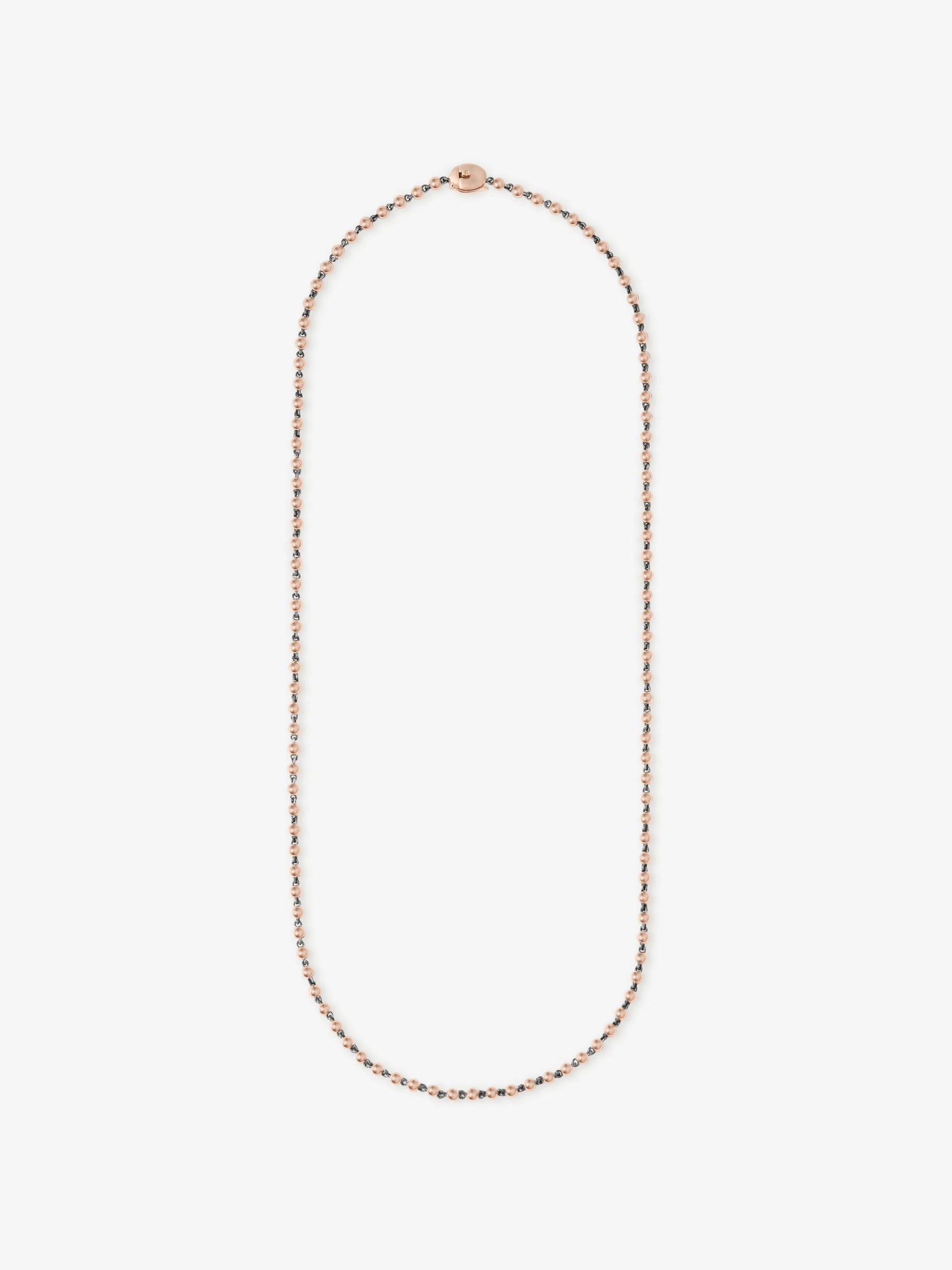 Delicate 21-inch rose gold micro ball chain necklace featuring fine craftsmanship that blends antique inspiration with contemporary style. View 1