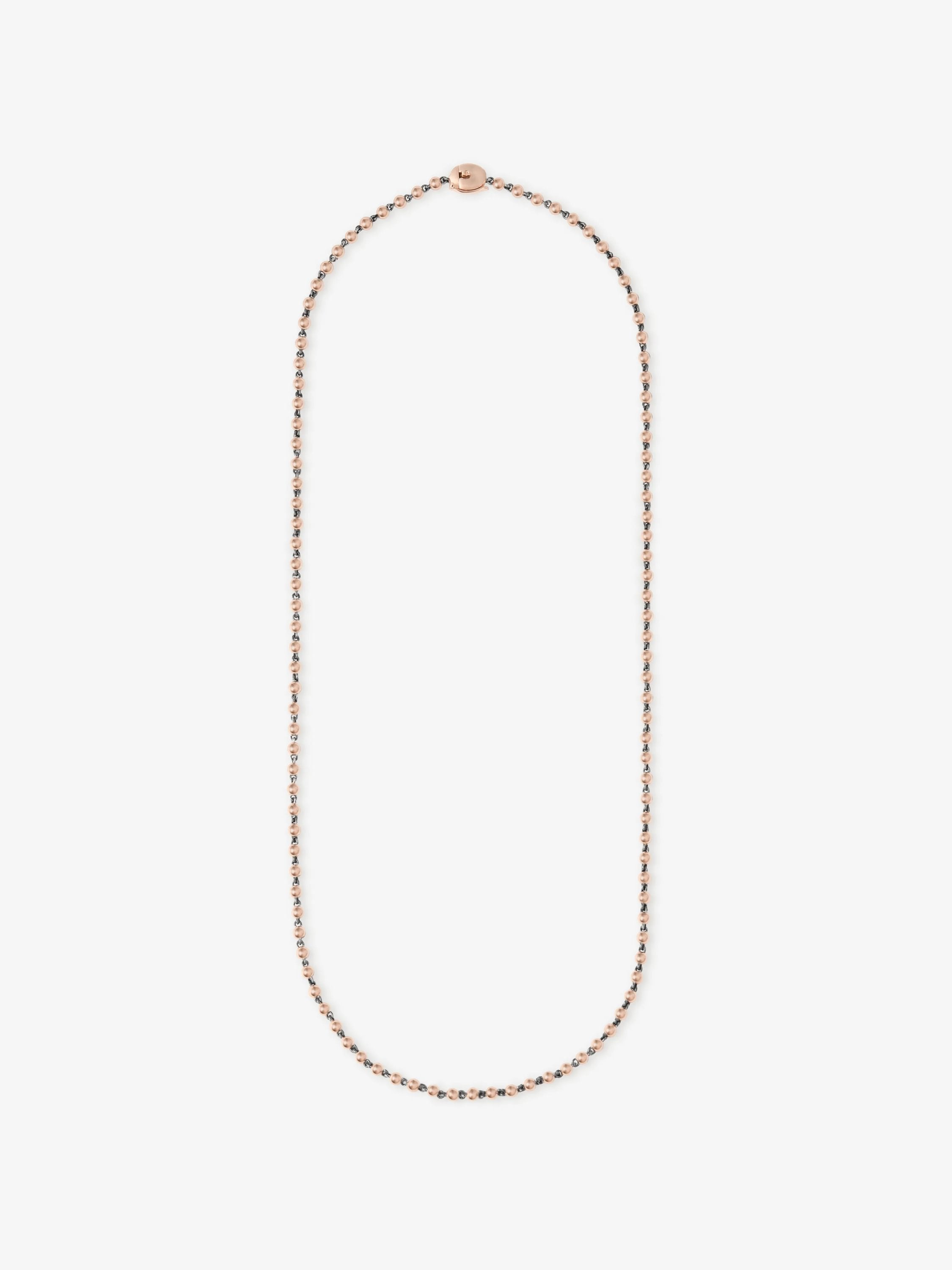 Delicate 21-inch rose gold micro ball chain necklace featuring fine craftsmanship that blends antique inspiration with contemporary style. View 1