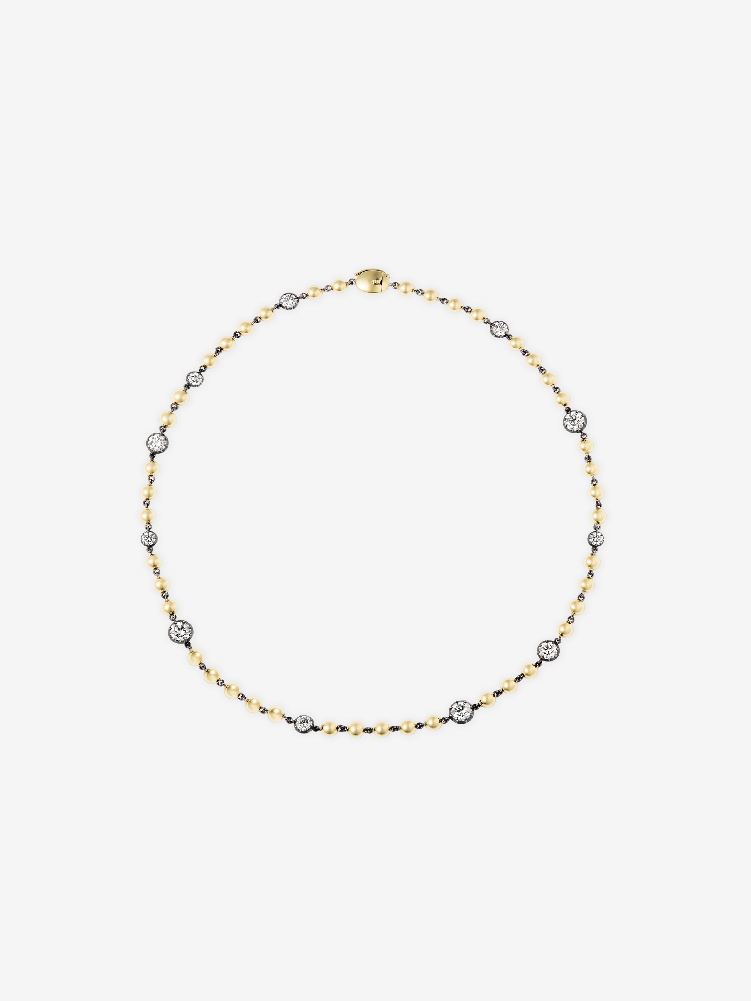 Ball n Chain Yellow Gold Multi Diamond 16" Necklace View 1