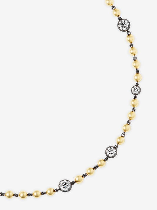 Ball n Chain Yellow Gold Multi Diamond 16" Necklace View 2