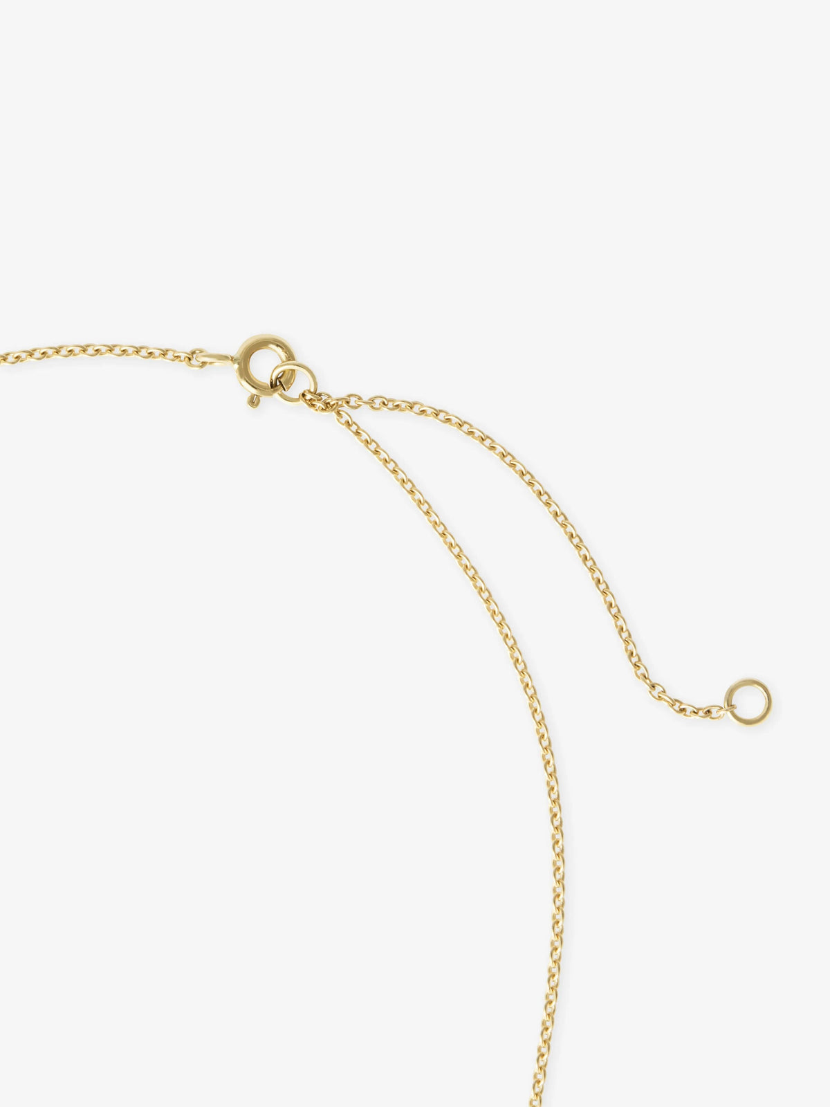 Close up of a delicate white gold necklace chain with a circular clasp and adjustable end ring for a refined contemporary look View 4