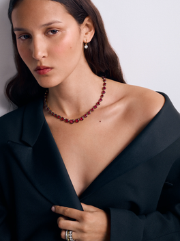 Signature Ruby Heart Button Back Necklace