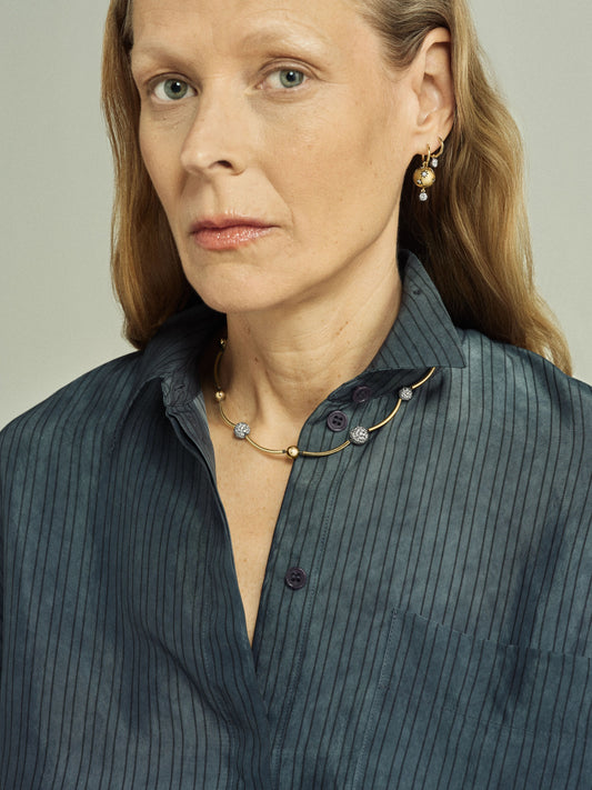 Orbit Yellow Gold & Diamond Pavé Sphere Necklace View 3