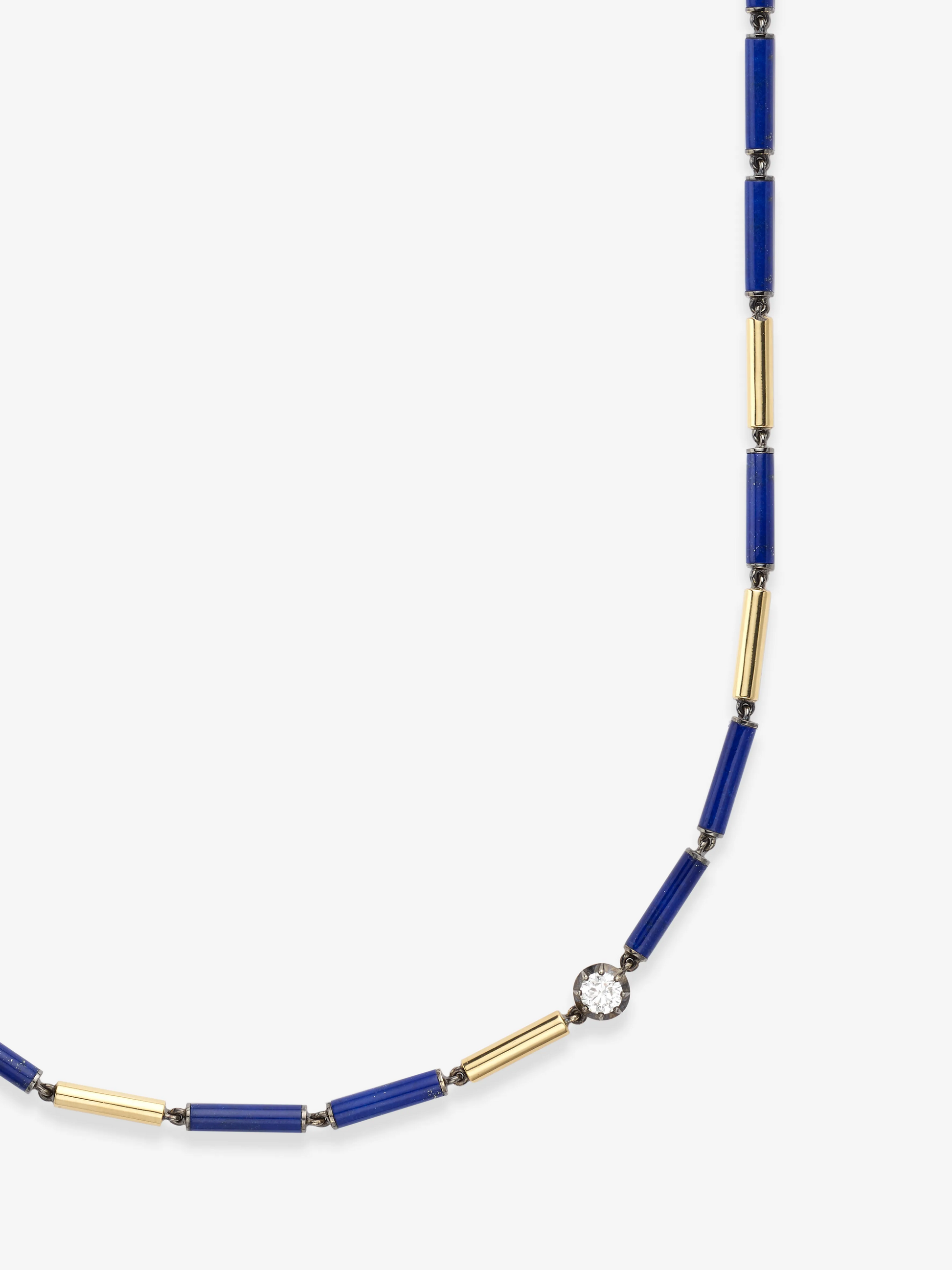 Medallions Long Guard Lapis & Diamond 21" Necklace View 2
