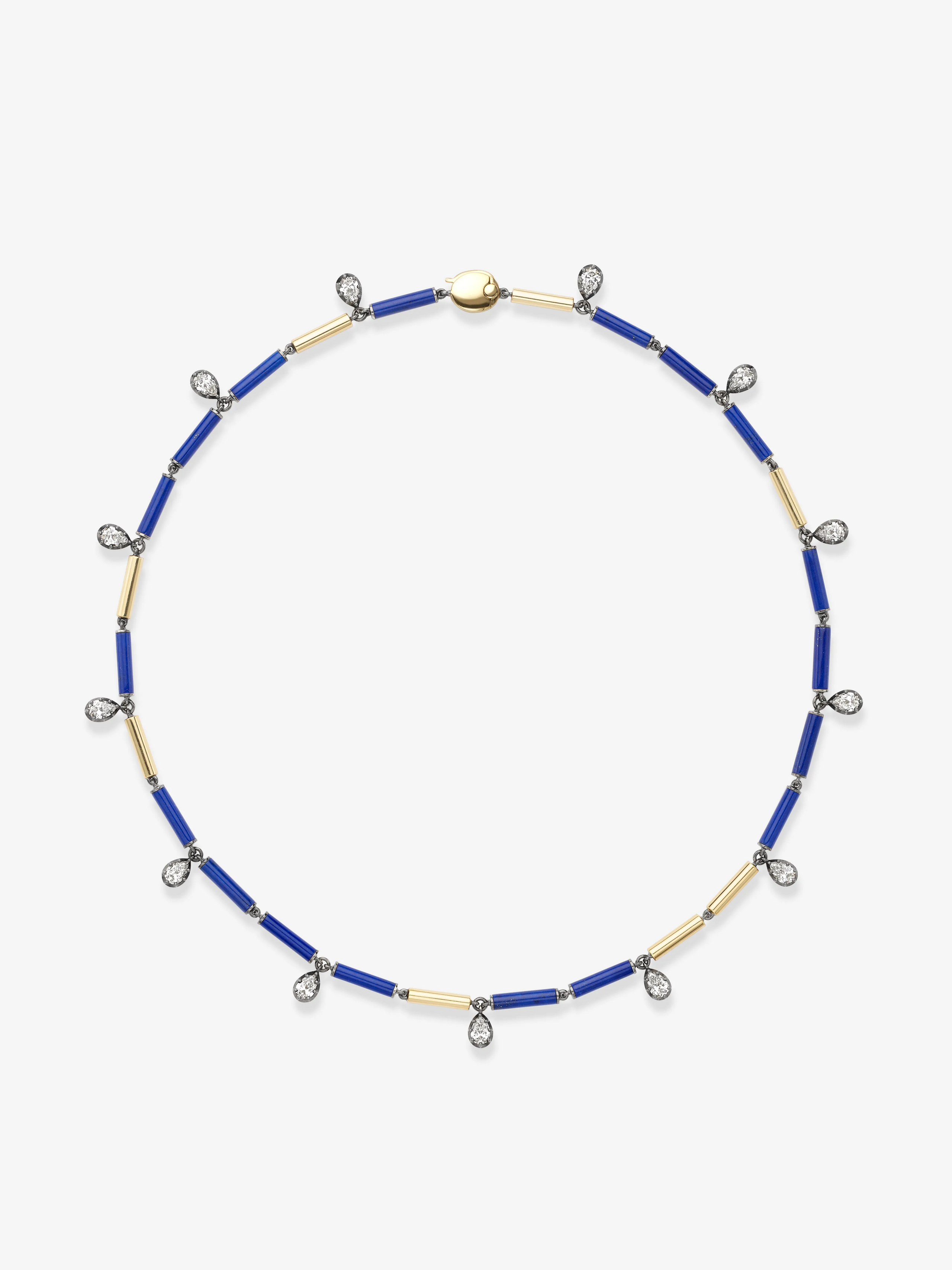 Medallions Long Guard Lapis & 3.90ct Diamond 17" Necklace View 1