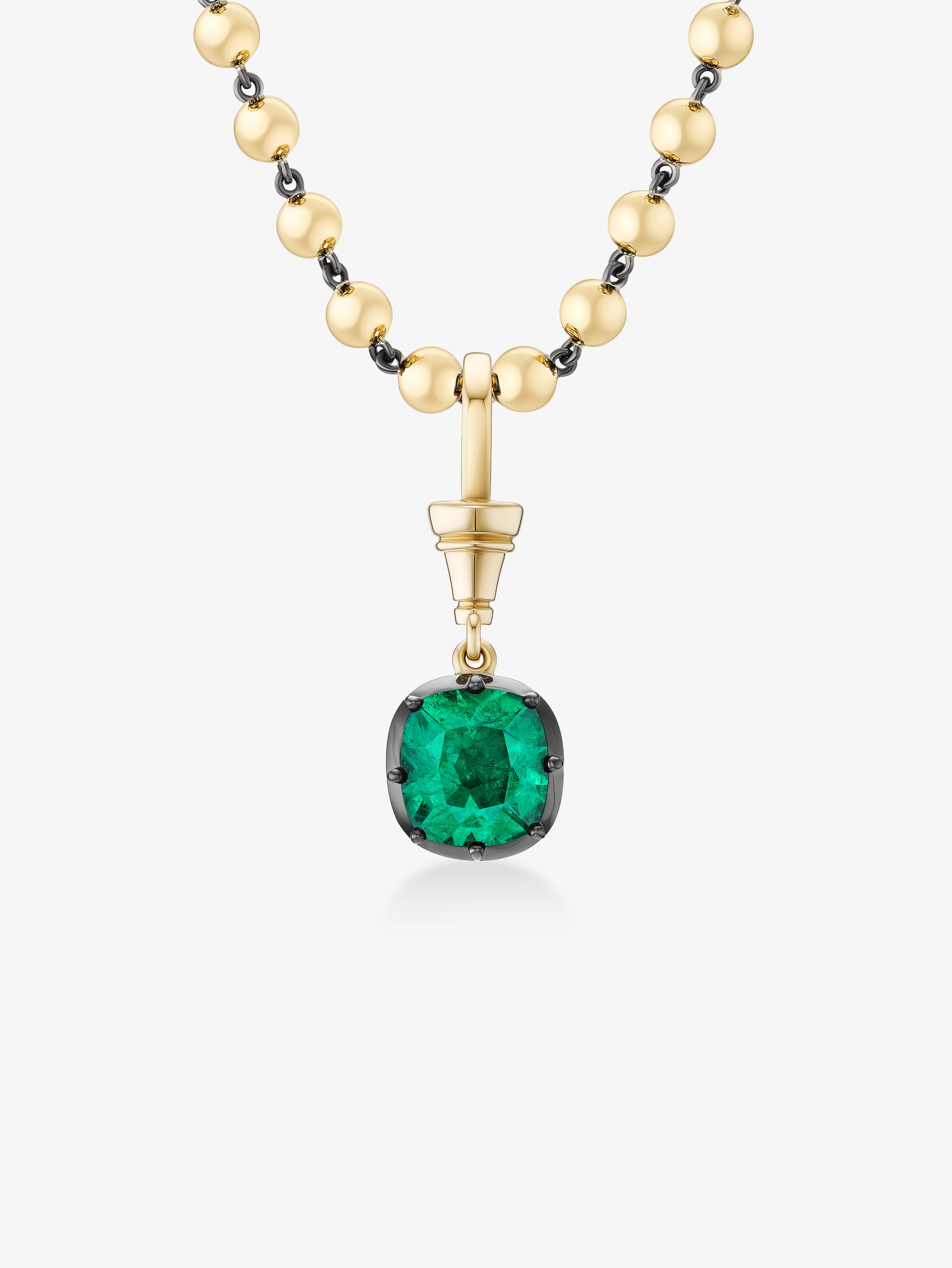 Ball n Chain 2.44ct Cushion Cut Emerald Pendant View 3
