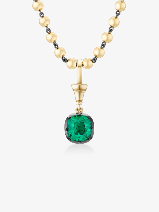 Ball n Chain 2.44ct Cushion Cut Emerald Pendant View 3