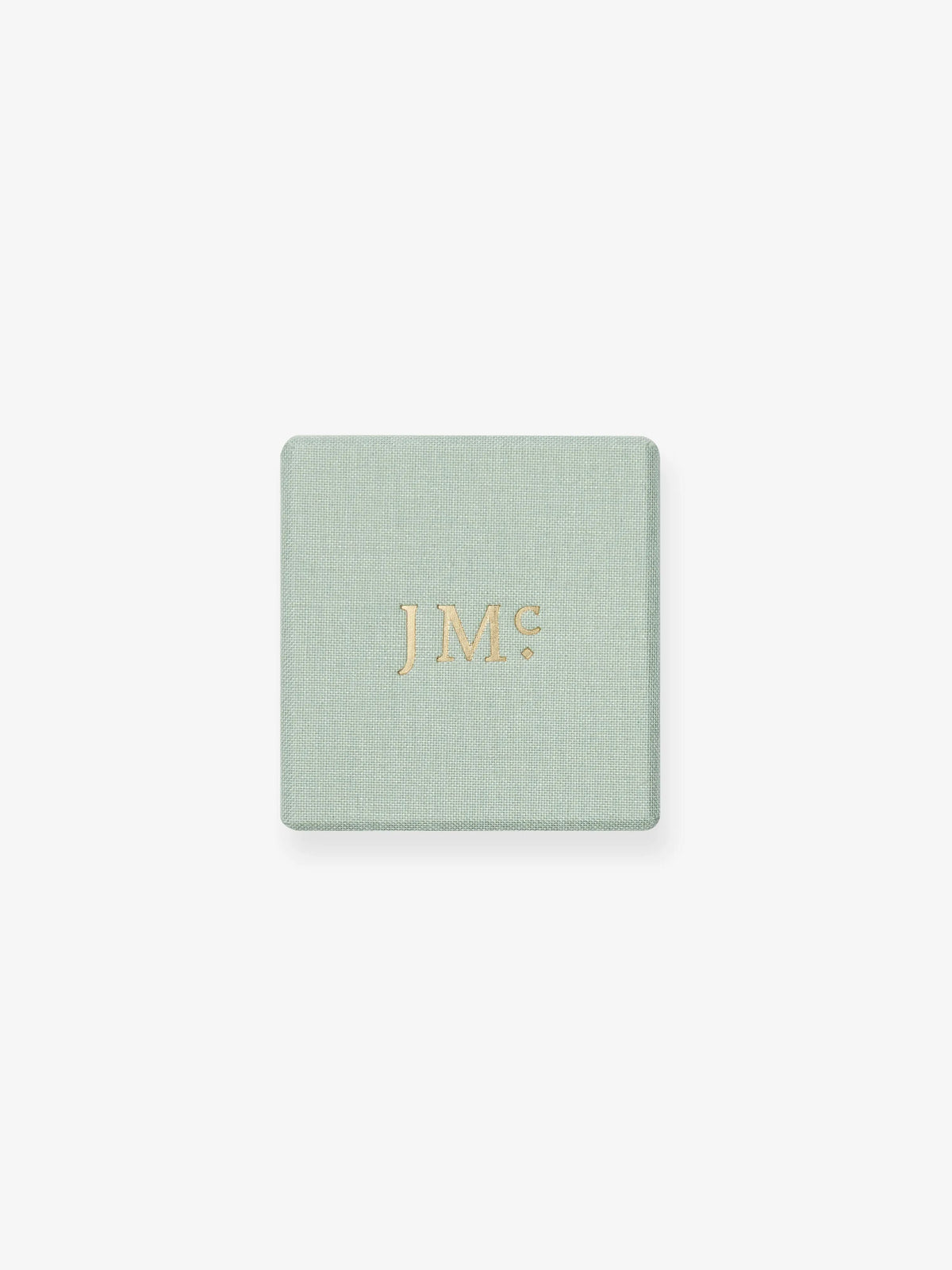 Mint green jewelry box with a gold JM monogram on the lid View 3