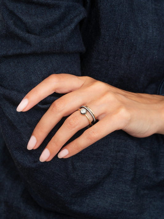0.50ct Diamond & Blackened Gold Button Back Ring View 3