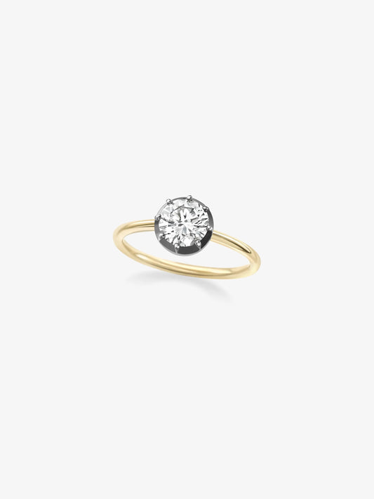 1ct Diamond & Blackened Gold Button Back Ring View 2