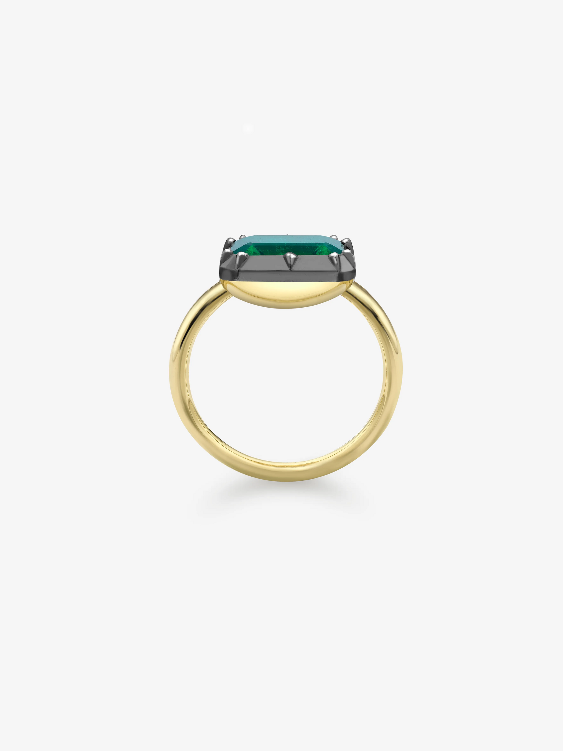 1.95ct East-West Emerald Cut Emerald Button Back Ring View 3