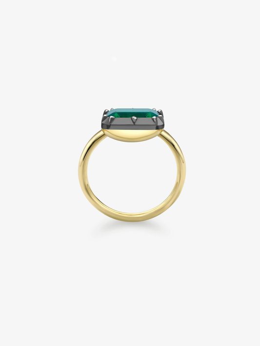 1.95ct East-West Emerald Cut Emerald Button Back Ring View 3