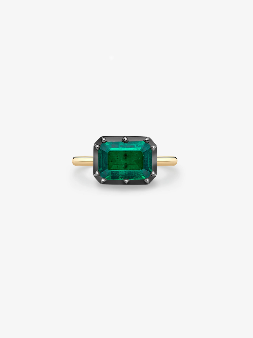 1.95ct East-West Emerald Cut Emerald Button Back Ring  View 1