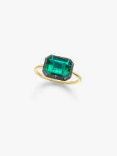 2.63ct East-West Emerald Cut Emerald Button Back Ring