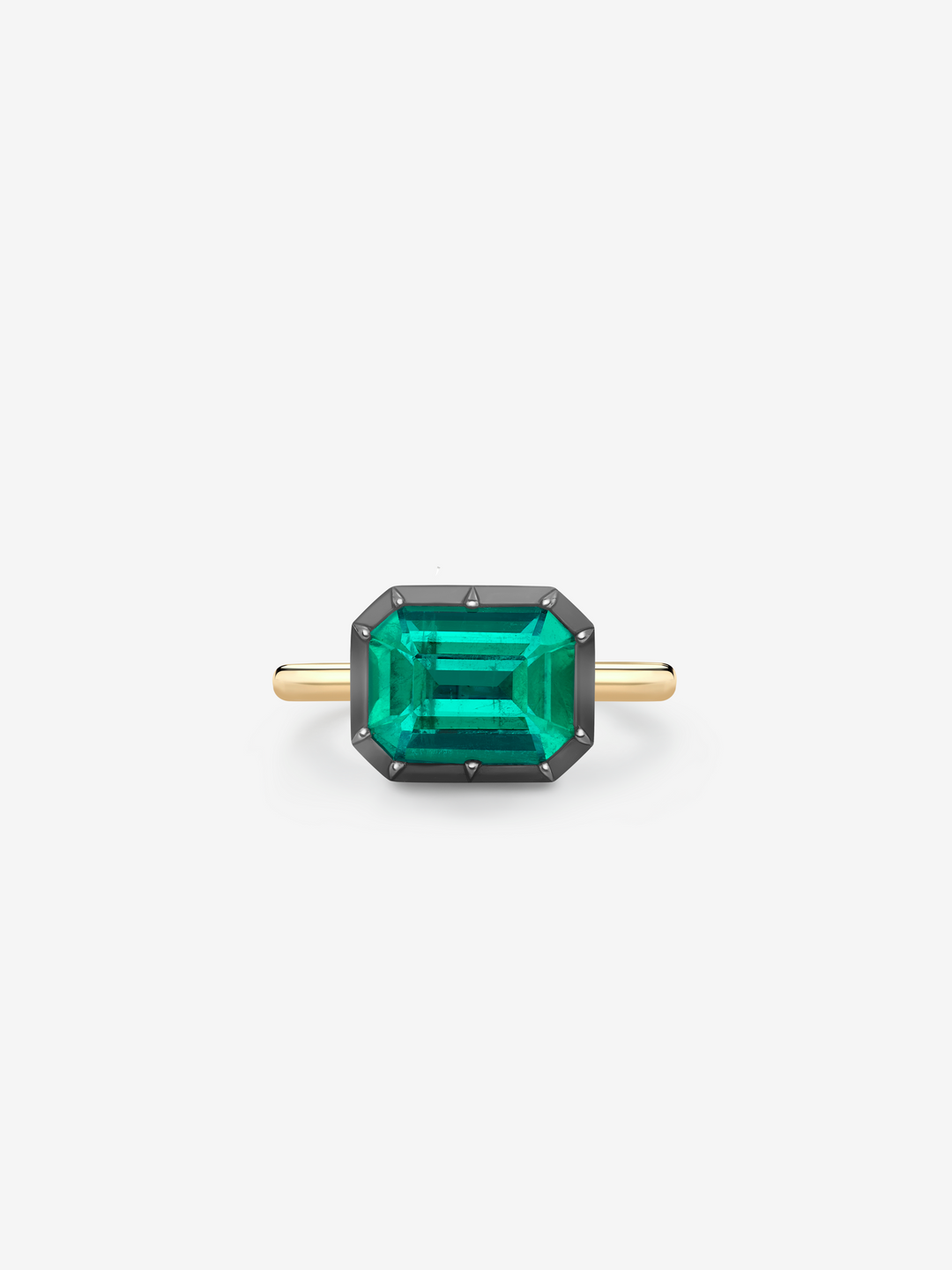 2.96ct East-West Emerald Cut Emerald Button Back Ring  View 1