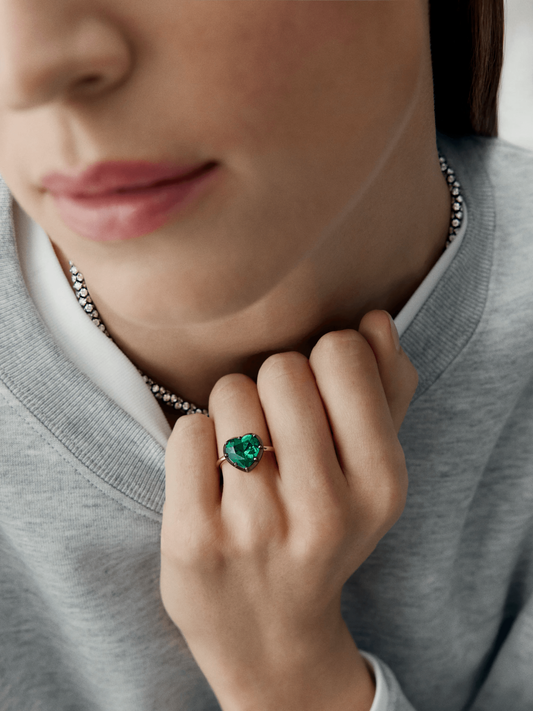 3.46ct Heart-Shaped Emerald Button Back Ring View 3