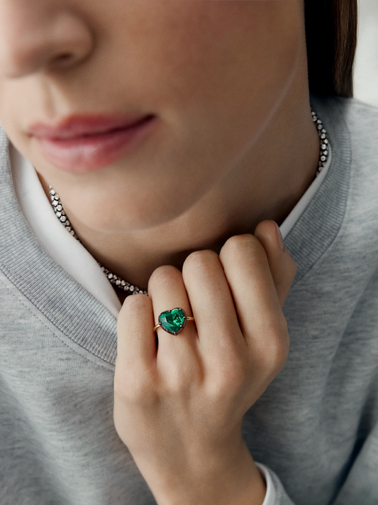 3.36ct Heart-Shaped Emerald Button Back Ring View 3