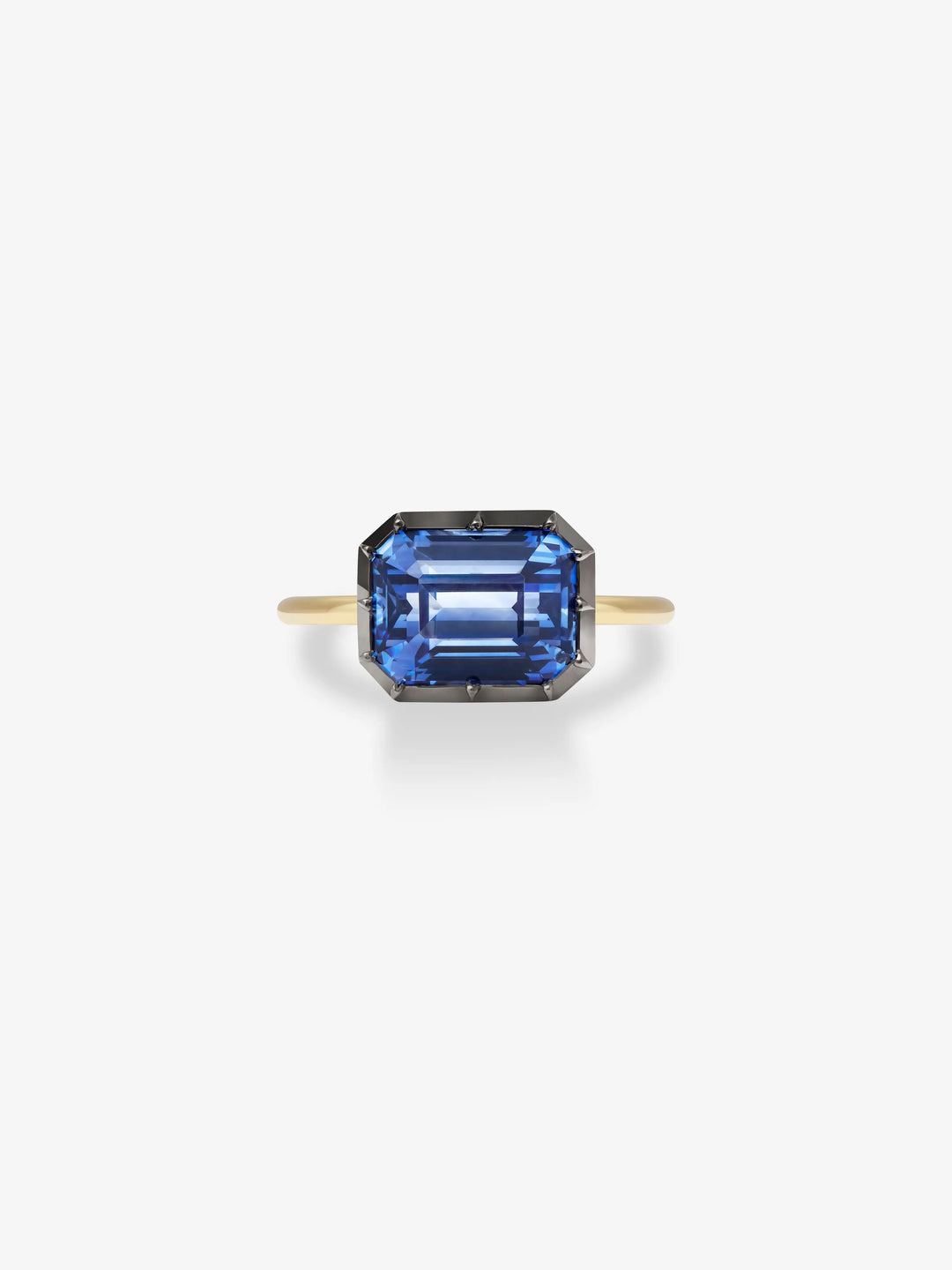 4.86ct East-West Emerald Cut Sapphire Button Back Ring  View 1