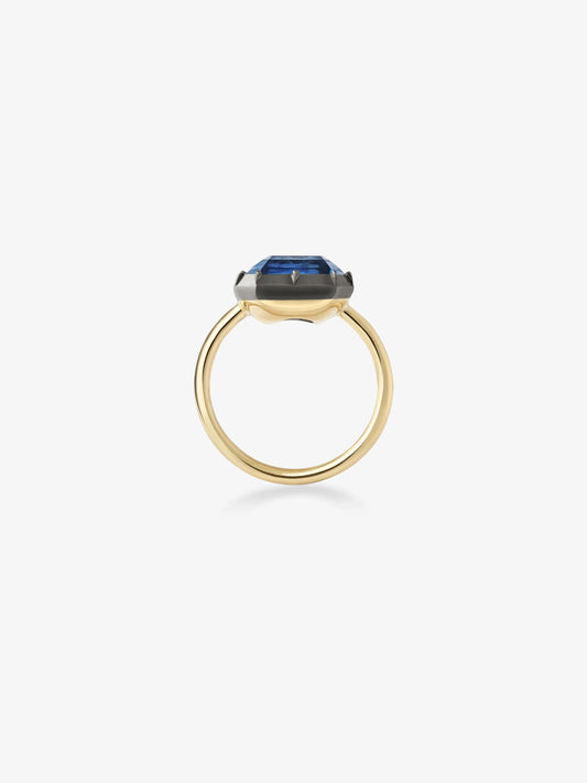 4.86ct East-West Emerald Cut Sapphire Button Back Ring View 4