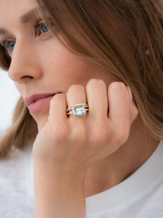 3.01ct East-West Cushion Diamond Button Back Ring View 3