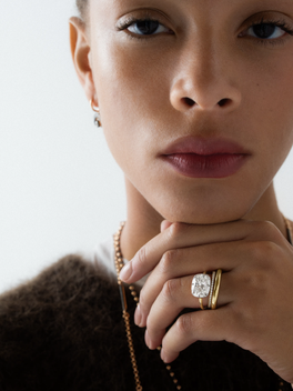 3.06ct East-West Cushion Cut Diamond Button Back Ring