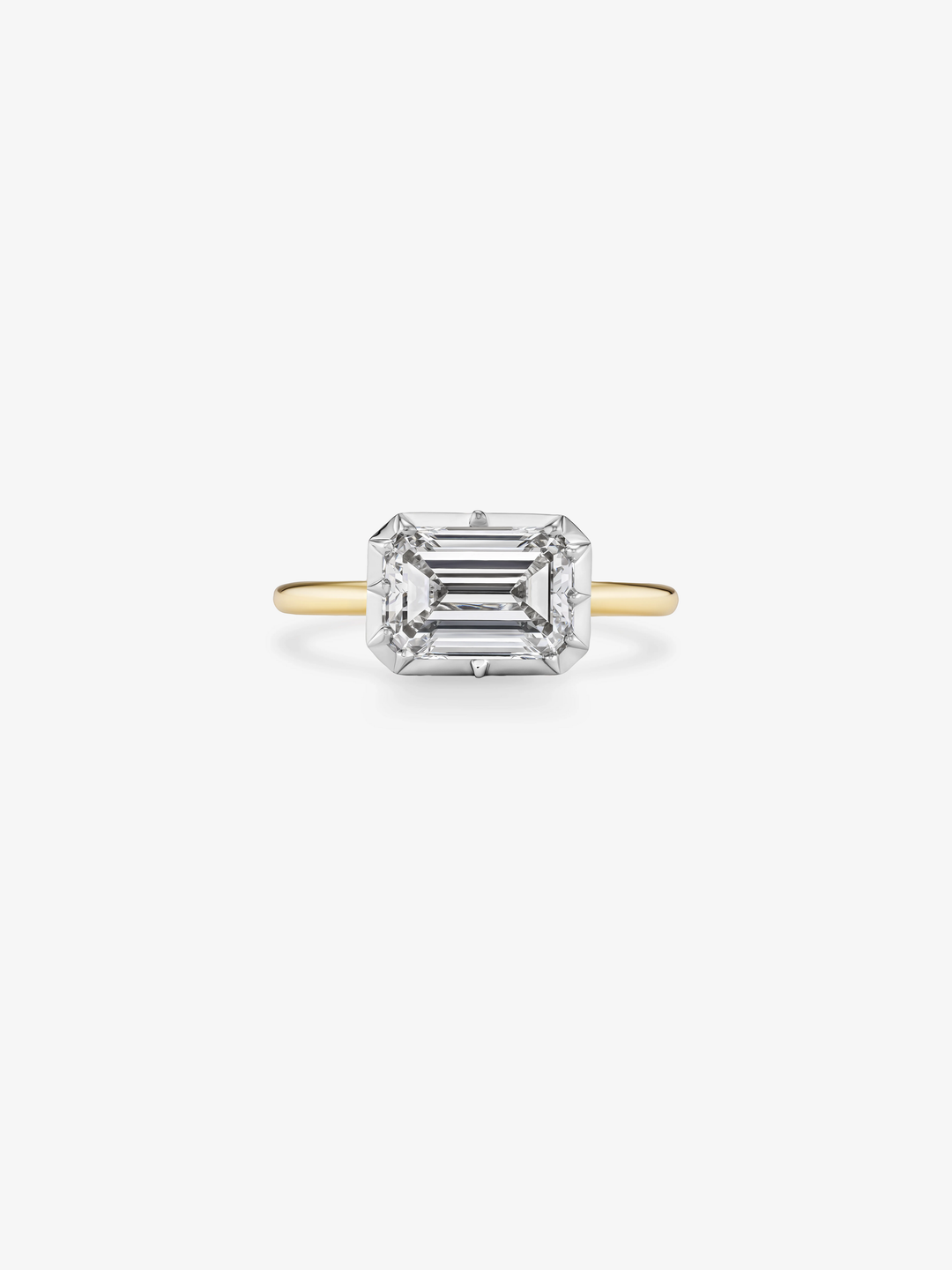 3ct East-West Emerald Cut Diamond Button Back Ring  View 1