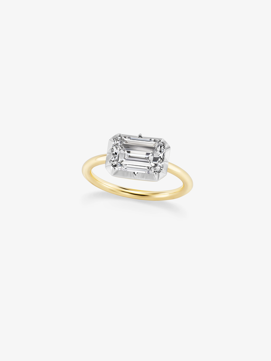 3ct East-West Emerald Cut Diamond Button Back Ring View 2