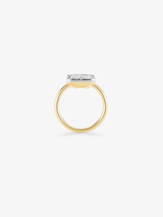 3ct East-West Emerald Cut Diamond Button Back Ring View 3