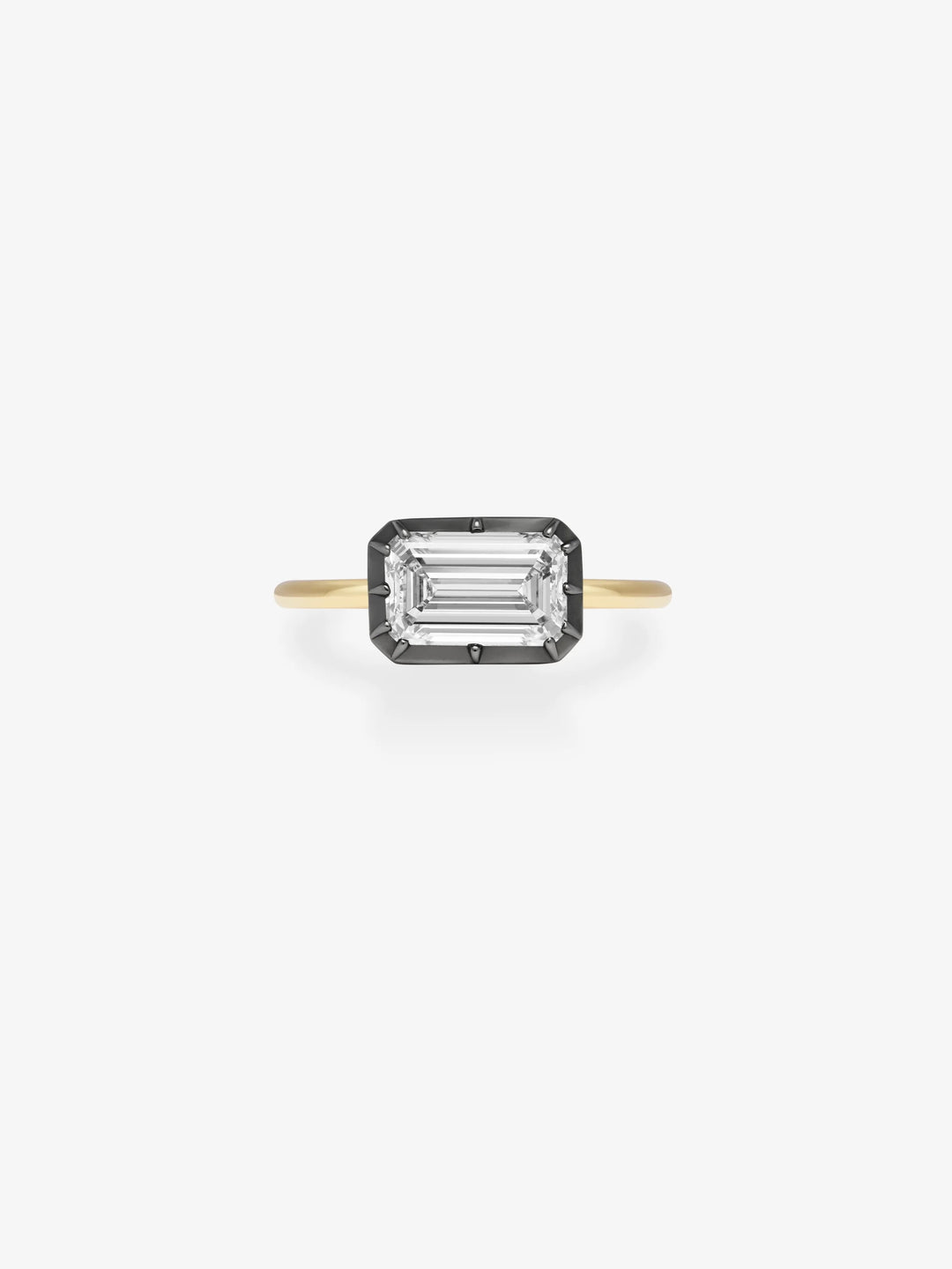 2ct East-West Emerald Cut Diamond Button Back Ring  View 1