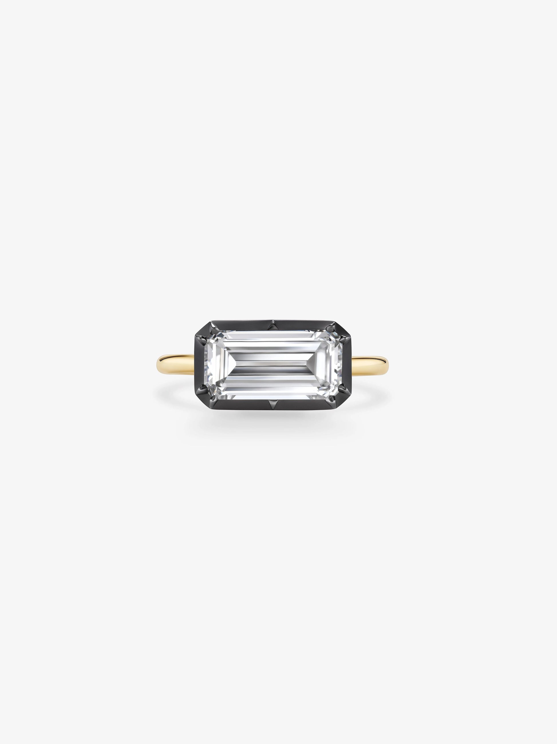 2.89ct East-West Emerald Cut Diamond Button Back Ring View 1