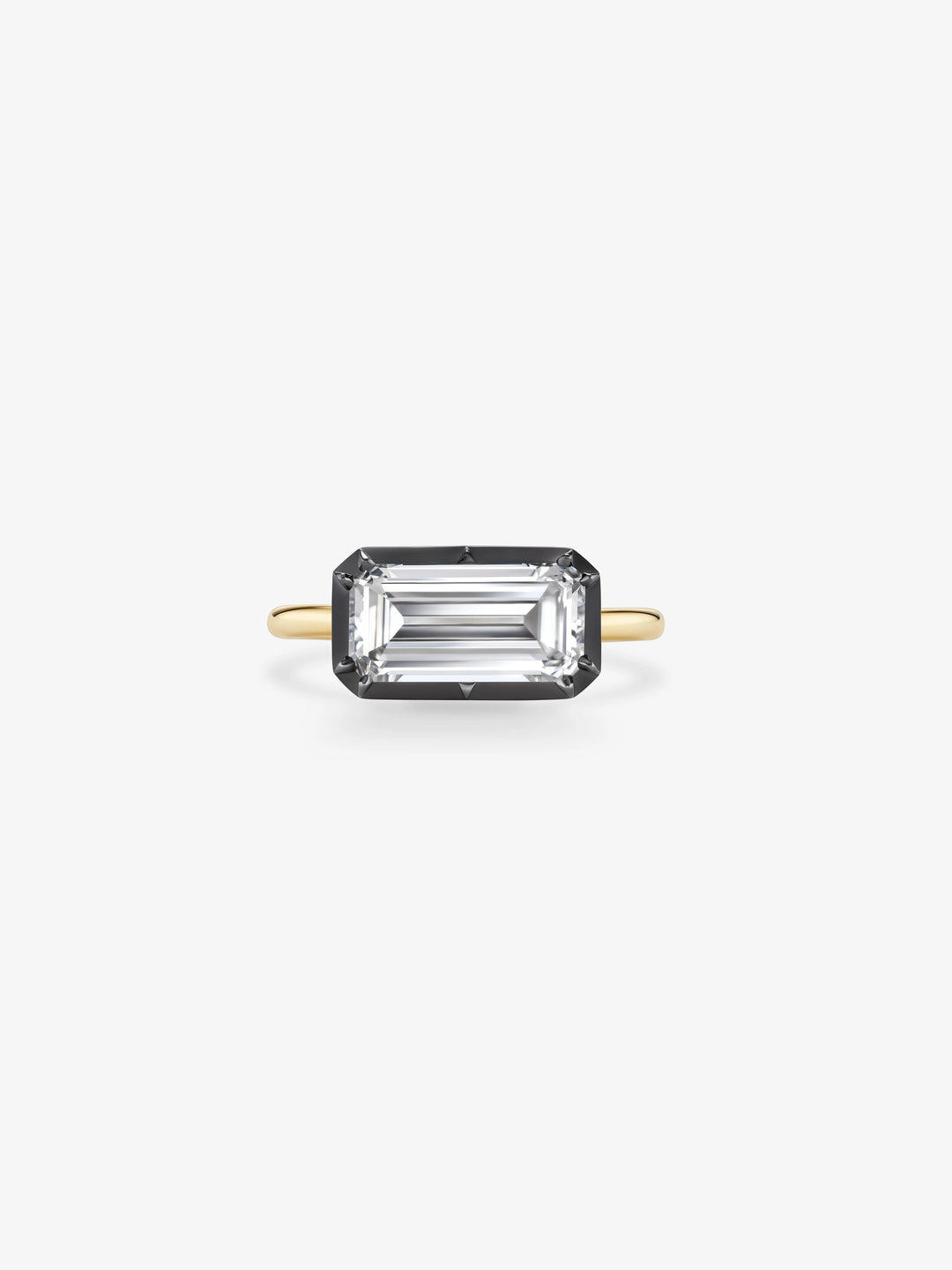 3.04ct East-West Emerald Cut Diamond Button Back Ring  View 1