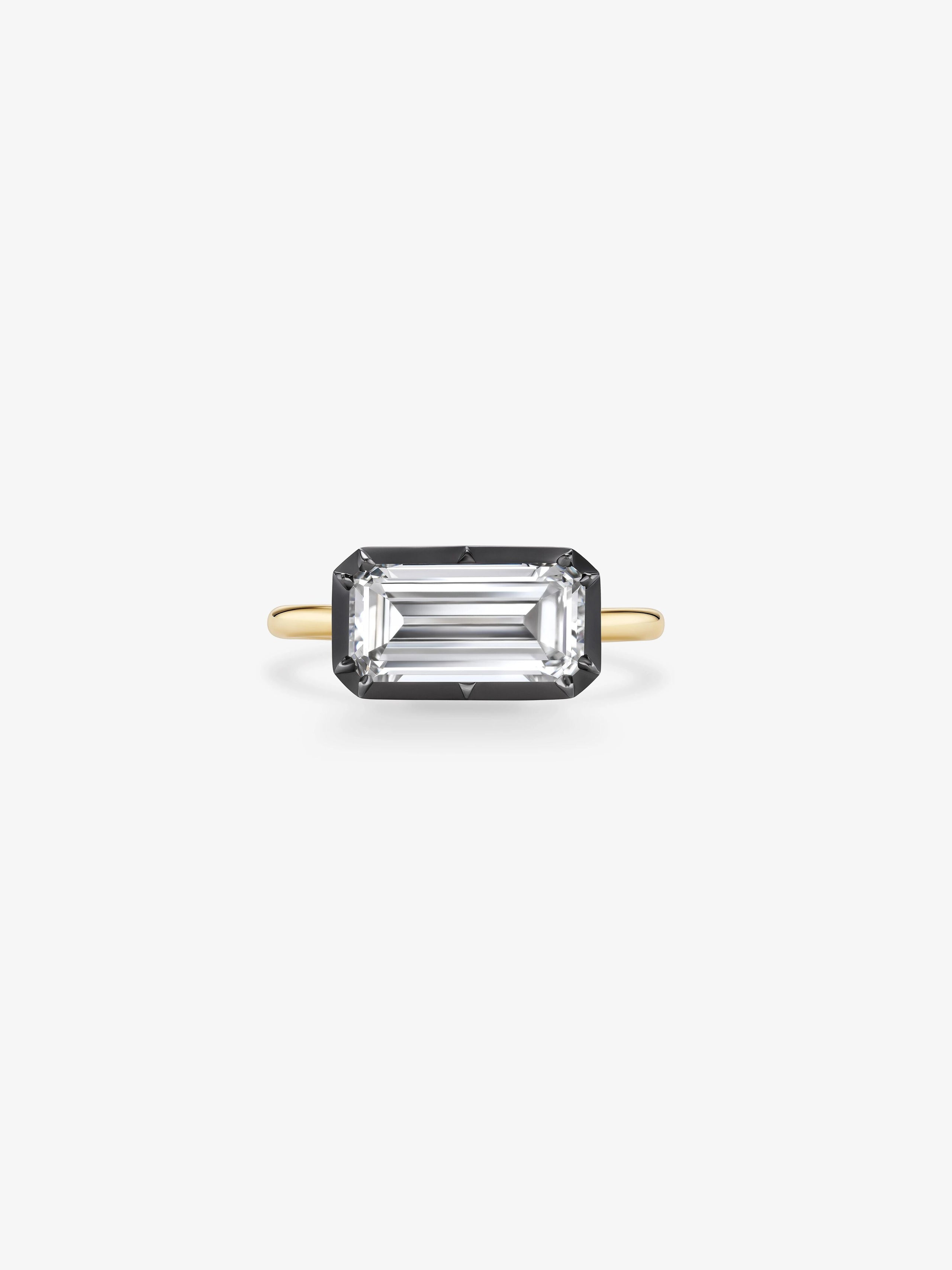 3.04ct East-West Emerald Cut Diamond Button Back Ring View 1