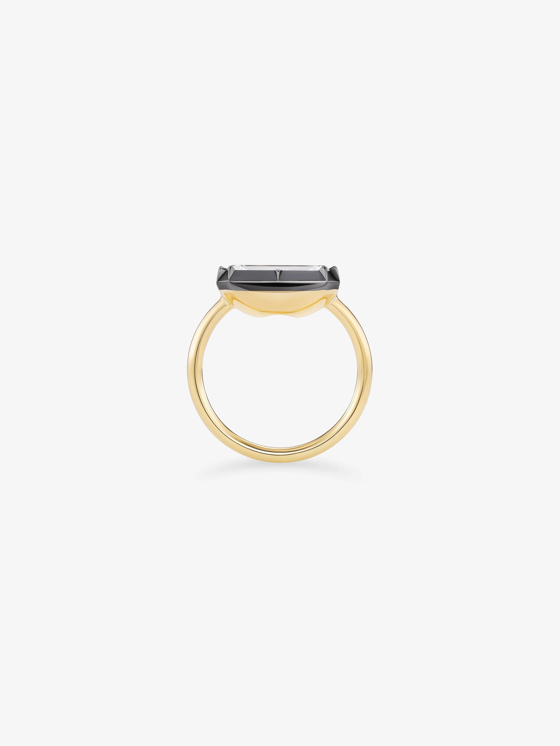 3.04ct East-West Emerald Cut Diamond Button Back Ring View 3
