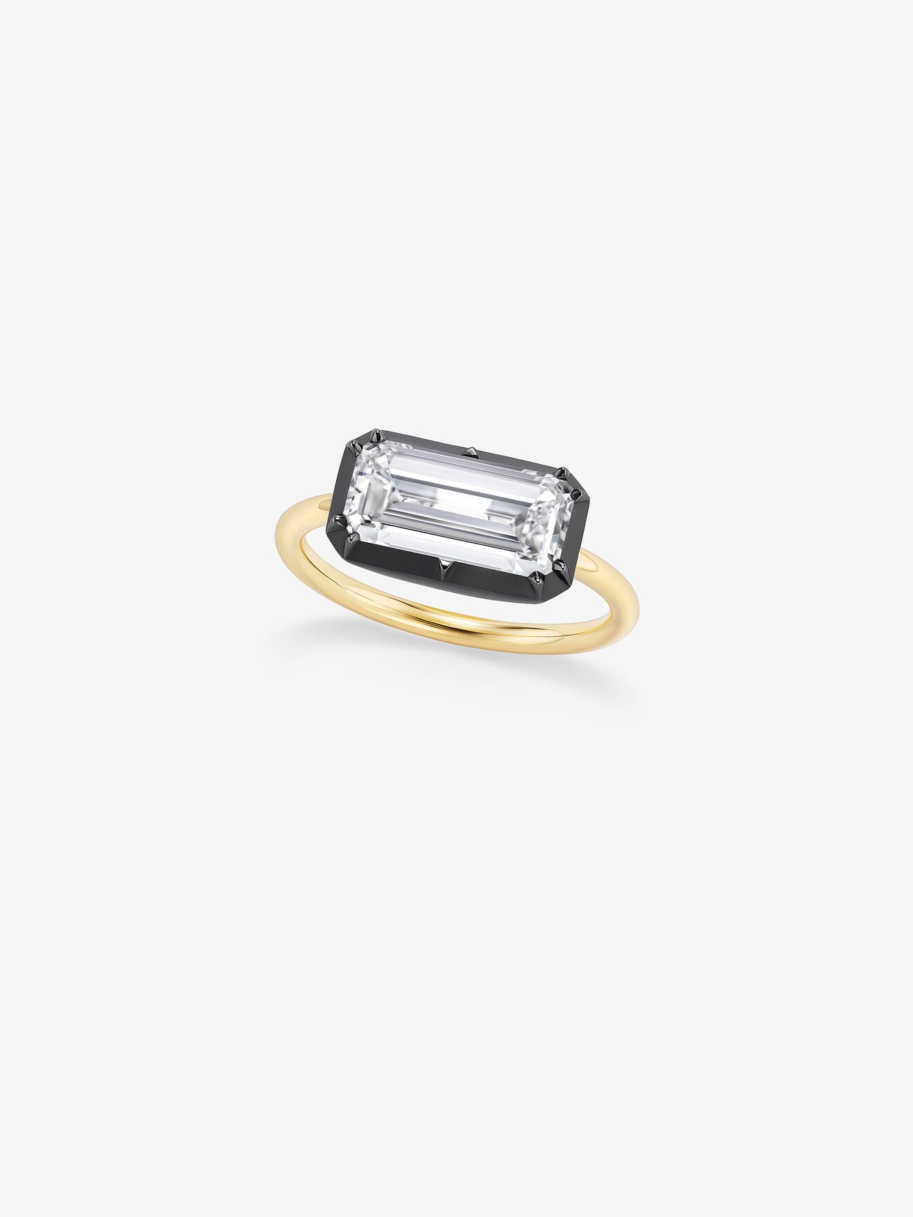 3.04ct East-West Emerald Cut Diamond Button Back Ring View 2